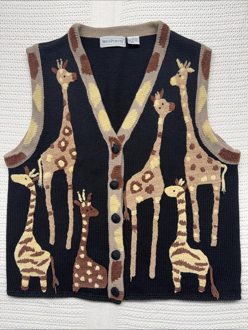 Vintage Bellepointe Black Knit Giraffe Button Vest